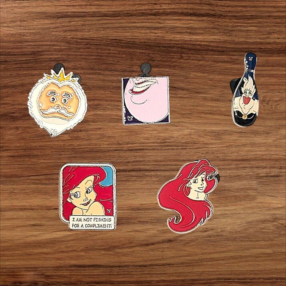 5 Little Mermaid Disney Parks Trading Pins, Plus 2 Bonus Pins